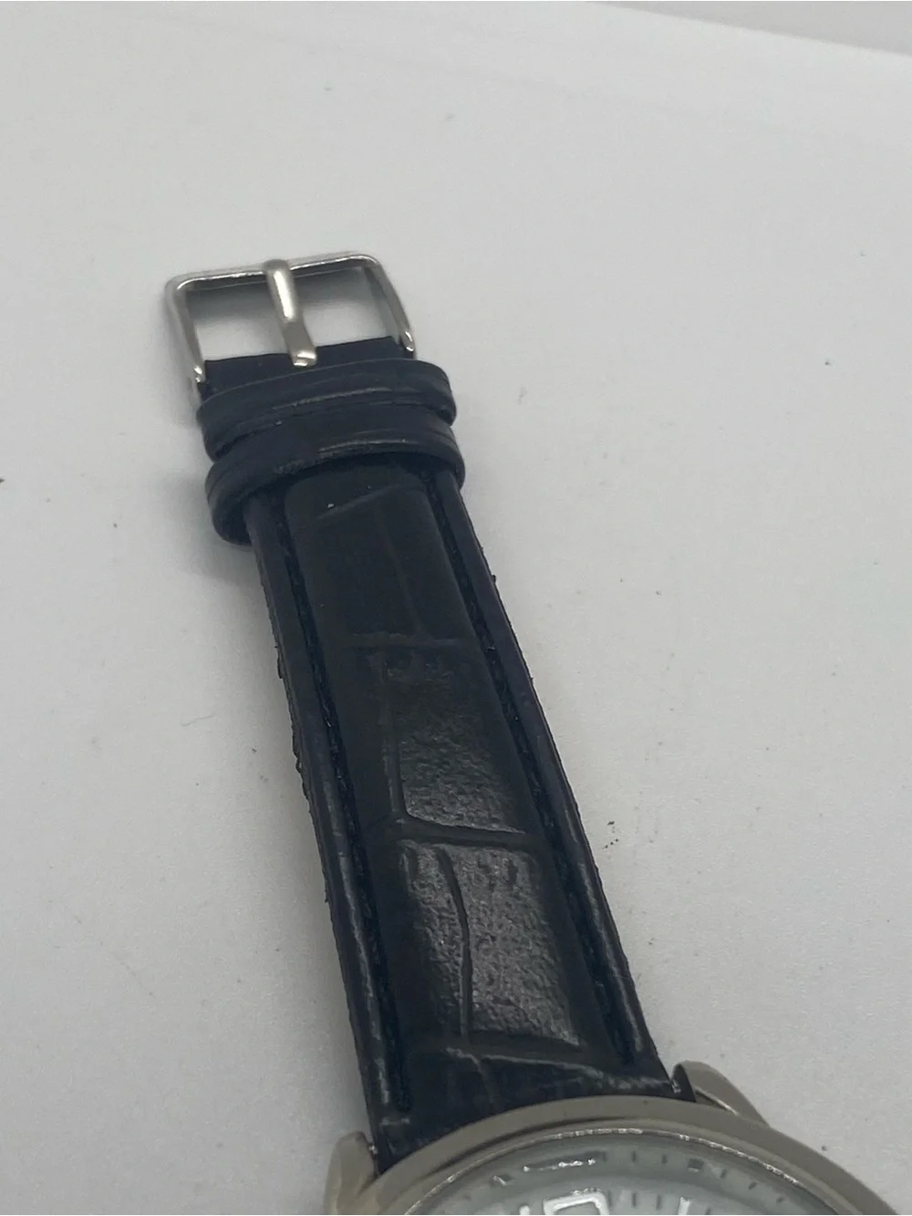 Silver Case Black Strap Mens Quartz Watch